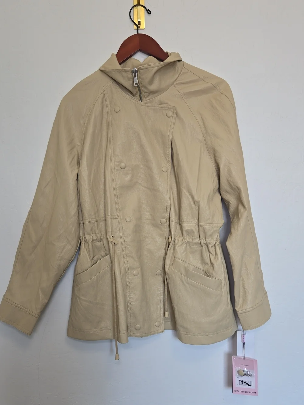 Avec Les Filles Funnel Neck Faux-Ever Leather Anorak Jacket Ochre Womens M NWT
